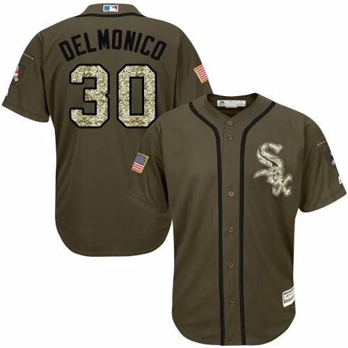 #30 Chicago White Sox Nicky Delmonico Authentic Jersey: Green Youth Baseball Salute to Service9581716