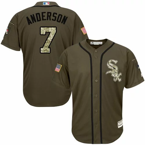 #7 Chicago White Sox Tim Anderson Authentic Jersey: Green Men's Baseball Salute to Service4891455